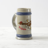 Grappig met coole cartoon illustratie kip bierpul (Voorkant links)