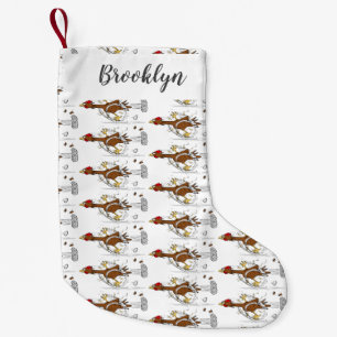 Grappig met coole cartoon illustratie kip kleine kerstsok