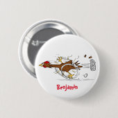 Grappig met coole cartoon illustratie kip ronde button 5,7 cm (Voorkant /achterkant)