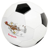 Grappig met coole cartoon illustratie kip voetbal (Drie kwart)