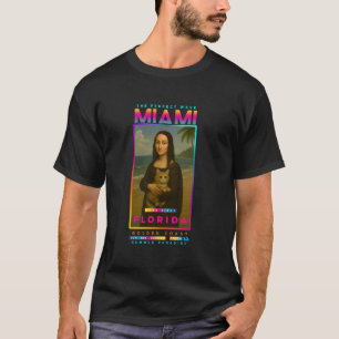 Grappig Miami Florida Franse Mona Lisa Cartoon Art T-shirt
