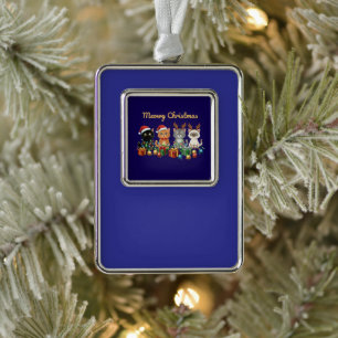 Grappig Miauwend Kerstfeest Moppige Katten Vakanti Verzilverd Kader Ornament