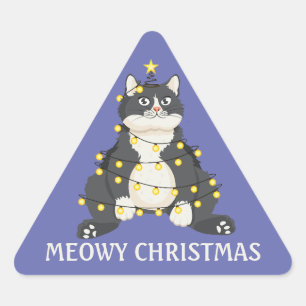 Grappig Miauwend Kerstmis Kat Puns Festiviteit Win Driehoek Sticker