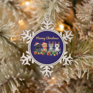 Grappig Miauwende Kerst Moppige Katten Vakantie Ki Tin Sneeuwvlok Ornament