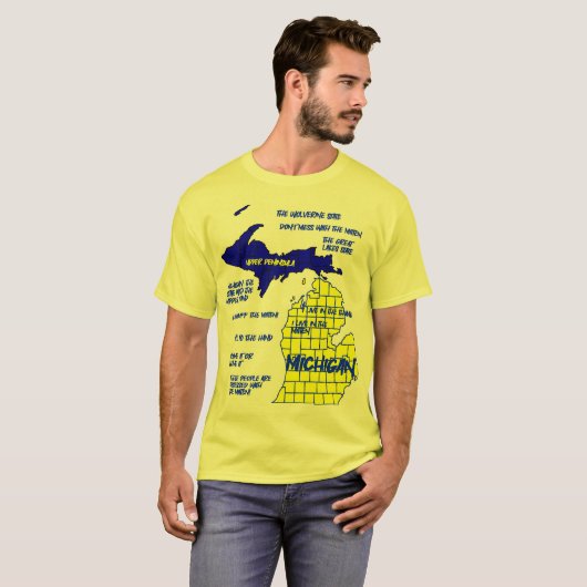 Grappig Michigan kaart ontwerp T-shirt (Voorkant volledig)