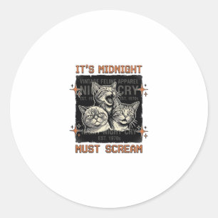 Grappig middernacht schreeuwende katten vintage sh ronde sticker