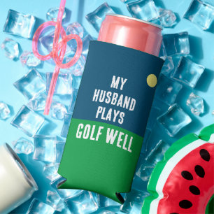 Grappig "Mijn man speelt goed golf." Blauw en Wit