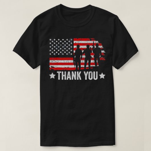 Grappig Militaire Amerikaanse vlag Apparel Dank u T-shirt (Design voorkant)