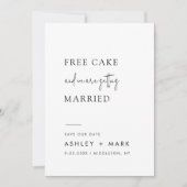 Grappig Minimalistisch Schrift Gratis Taart Trouwd Save The Date (Voorkant)