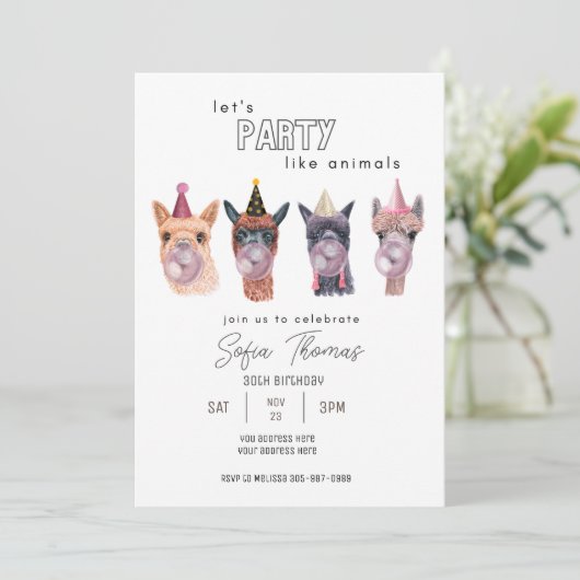 Grappig Modern Llama Party Animal Birthday Kaart (Staand voorkant)