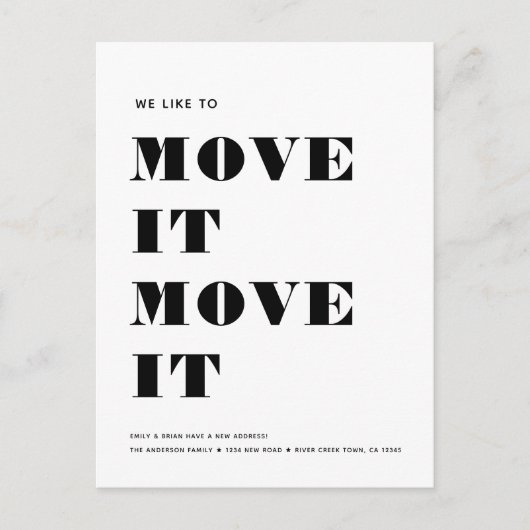 Grappig Modern MOVE IT Eenvoudig Minimalistisch Ve Aankondigingskaart (Voorkant)
