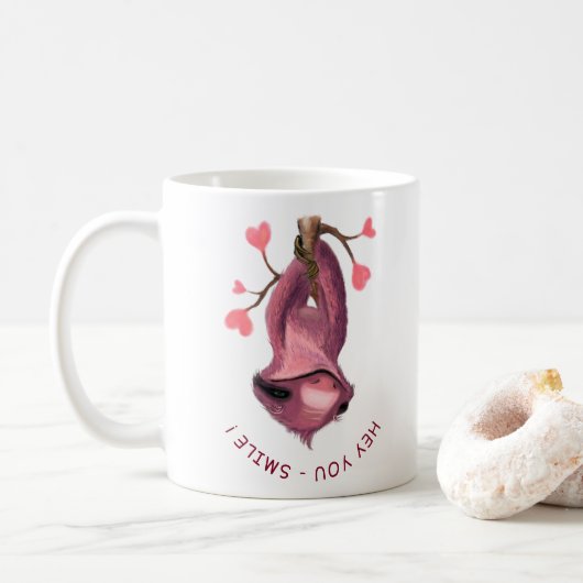 Grappig mok cadeau met speelse luiaard - Smile (Met donut)