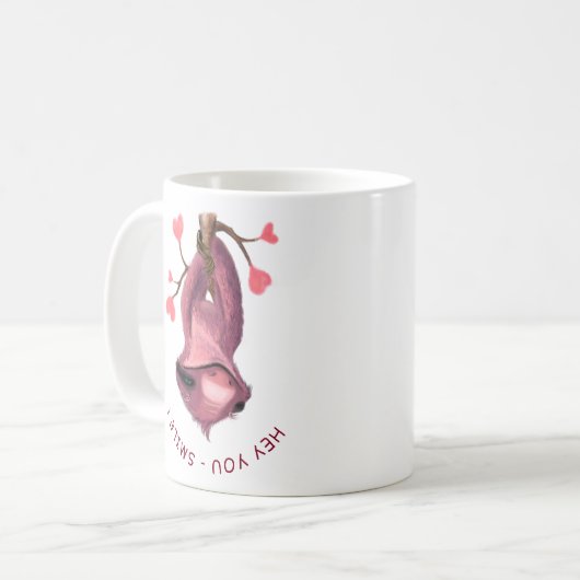 Grappig mok cadeau met speelse luiaard - Smile (Voorkant links)