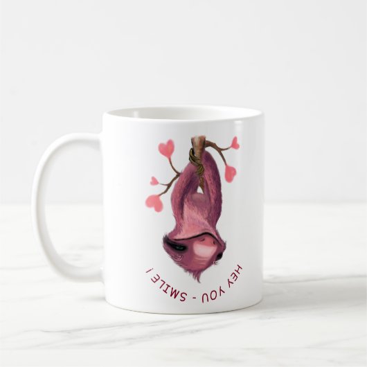 Grappig mok cadeau met speelse luiaard - Smile (Links)