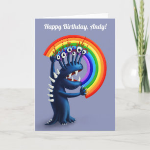 Grappig Monster Kleurrijke Regenboog Kids Verjaard Kaart