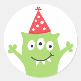 Grappig monster met party pet ronde sticker