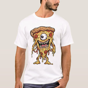 Grappig Monster Pizzapunt Cartoon Voedsel Karakter T-shirt