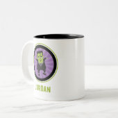 Grappig monster van Frankenstein Halloween Tweekleurige Koffiemok (Voorkant links)
