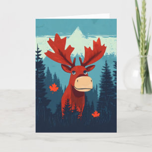 Grappig Moose Maple Leaf Canada Feestdagen Kaart
