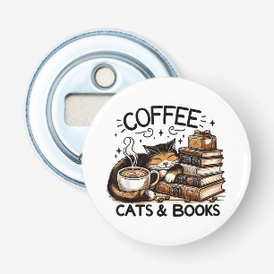 Grappig Moppig Koffie Katten Boeken Fan Cadeau Ide Button Flesopener