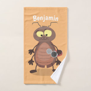 Grappig mops kakkerlak cartoon personage bad handdoek