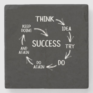 Grappig motivatie citeert succescyclusgedachte stenen onderzetter