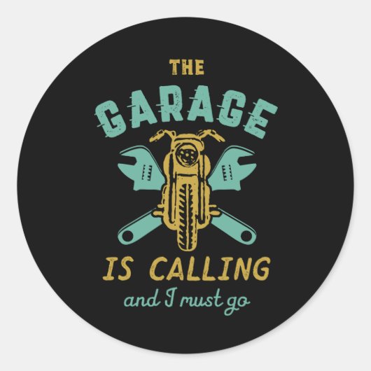 Grappig motorfietsmechanisme dat de garage noemt ronde sticker (Voorkant)
