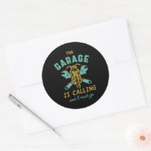 Grappig motorfietsmechanisme dat de garage noemt ronde sticker (Envelop)