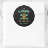 Grappig motorfietsmechanisme dat de garage noemt ronde sticker (Tas)