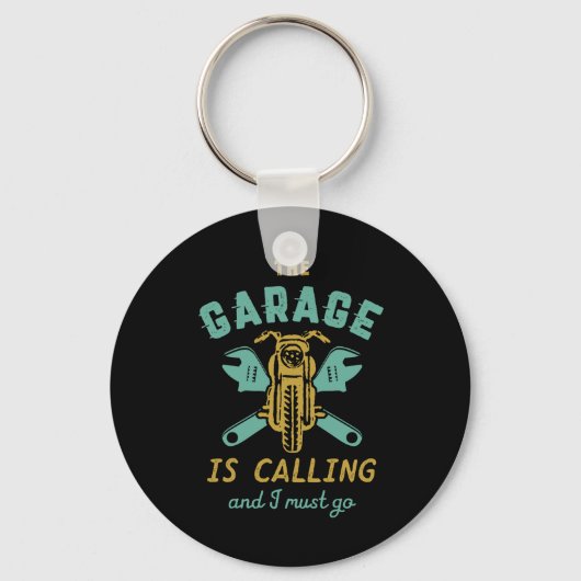 Grappig motorfietsmechanisme dat de garage noemt sleutelhanger (Voorkant)