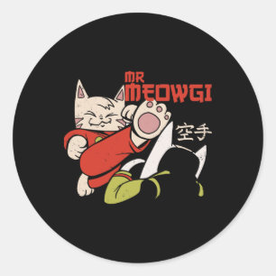 Grappig Mr Meowgi Karate Cat Meow Design Mannen Vr Ronde Sticker