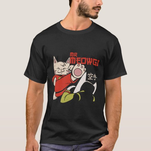 Grappig Mr Meowgi Karate Cat Meow Design Mannen Vr T-shirt (Voorkant)