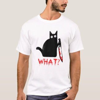 Grappig Murderous Black Cat What? Holding-mes T-S T-shirt