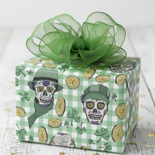 Grappig n' feestelijke groene Ierse suiker schedel Cadeaupapier