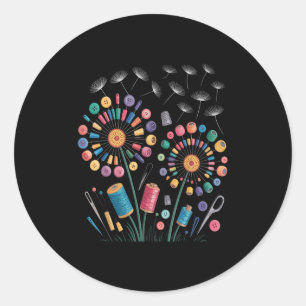 Grappig Naaien Paardebloem Bloemen Draad Buttonnen Ronde Sticker