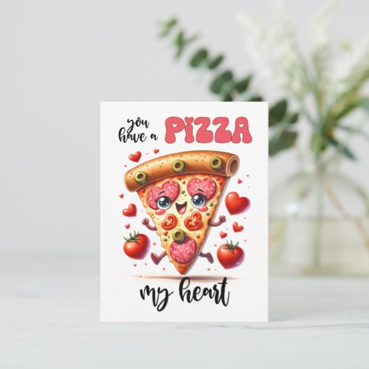 Grappig, neem een pizza met mijn hart Punny Valent Briefkaart (Staand voorkant)