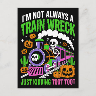 Grappig Neon Trein Crash Skelet Halloween Grapjurk Briefkaart
