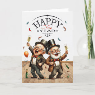 Grappig nieuwjaar homokoppel in karikaturen feestdagen kaart