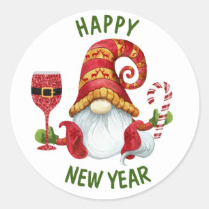Grappig Nieuwjaar Party Gnome Ronde Sticker