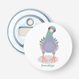 Grappig nieuwsgierig cartoon illustratie button flesopener