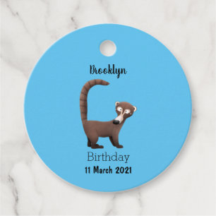 Grappig nieuwsgierig coatimundi cartoon illustrati bedankjes labels