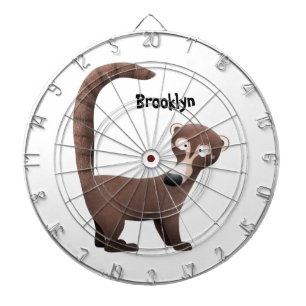 Grappig nieuwsgierig coatimundi cartoon illustrati dartbord