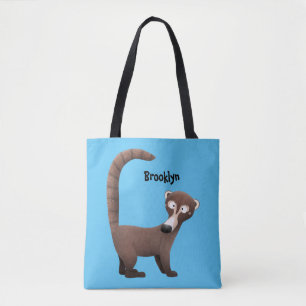 Grappig nieuwsgierig coatimundi cartoon illustrati draagtas