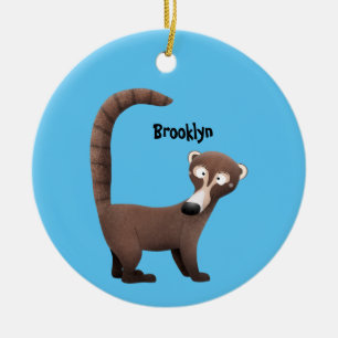 Grappig nieuwsgierig coatimundi cartoon illustrati keramisch ornament