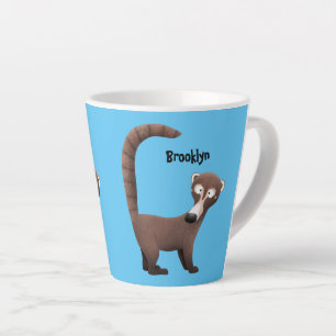 Grappig nieuwsgierig coatimundi cartoon illustrati latte mok