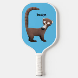 Grappig nieuwsgierig coatimundi cartoon illustrati pickleball paddle