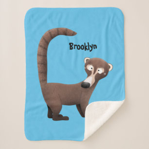 Grappig nieuwsgierig coatimundi cartoon illustrati sherpa deken