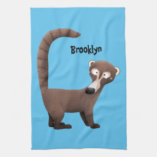 Grappig nieuwsgierig coatimundi cartoon illustrati theedoek