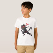 Grappig Ninja Cat Cartoon Grafisch Ontwerp met Sch T-shirt (Voorkant volledig)