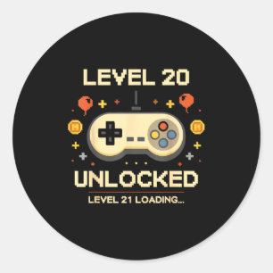Grappig niveau 20 vrijgespeeld gamer 20e verjaarda ronde sticker